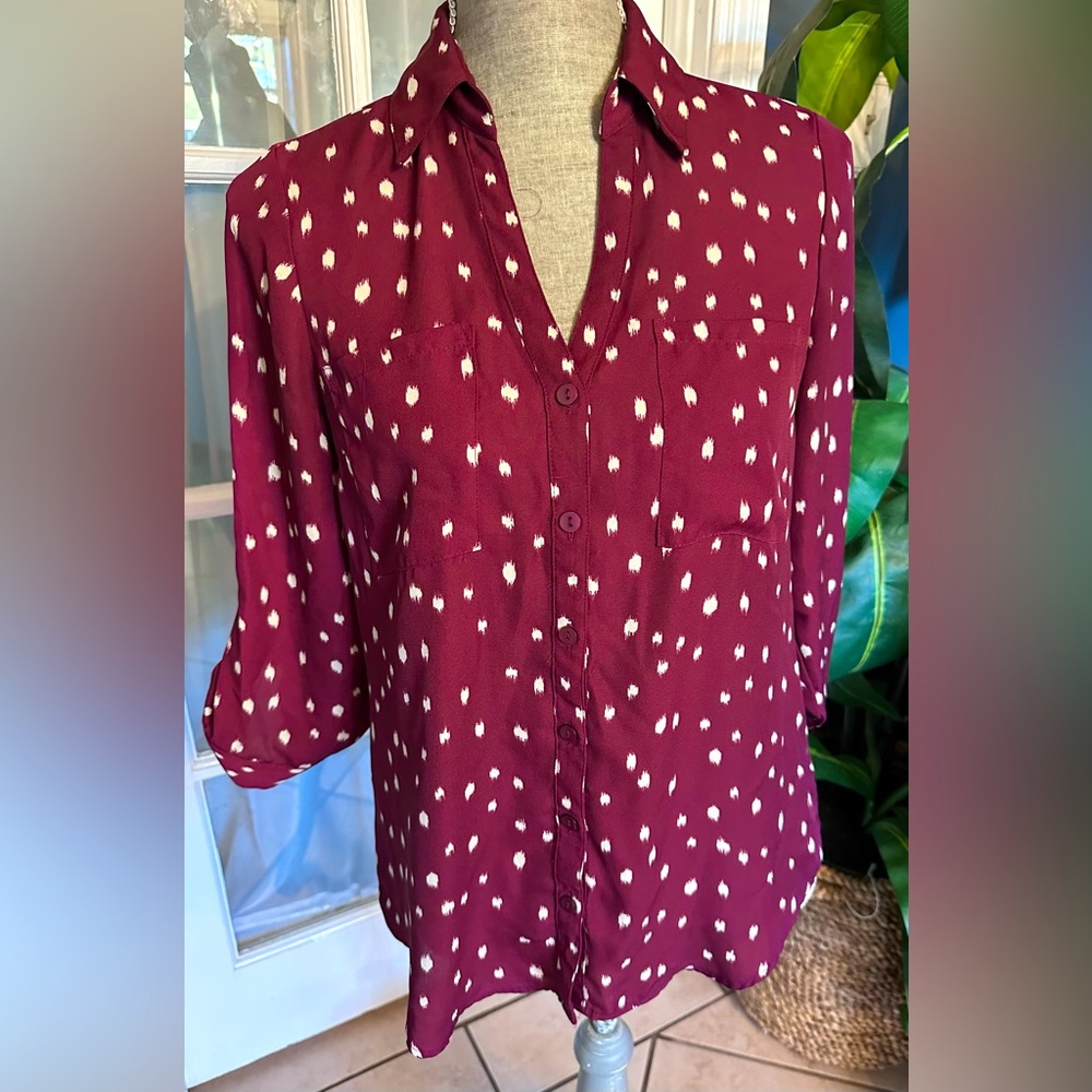IZ BYER, BURGUNDY BLOUSE , SIZE: M